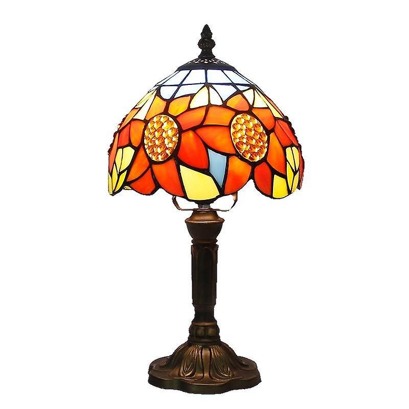 Vintage Mediterranean Style Table Lamp With Stained Glass Shade - Tiffany Lamps
