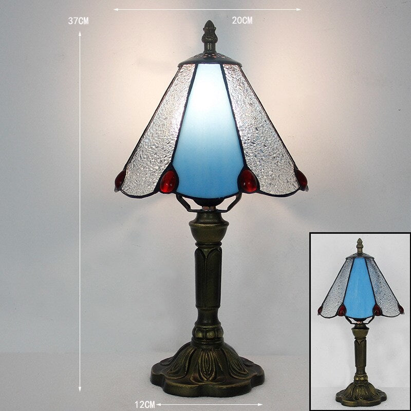 Chic Tiffany Table Lamp Copper Blue Glass Art Nouveau Decor - Lamps