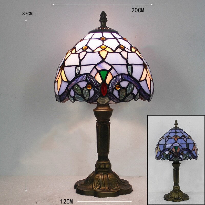 Tiffany Table Lamp Retro Chic Copper Colorful Glass Art Nouveau Design - Lamps