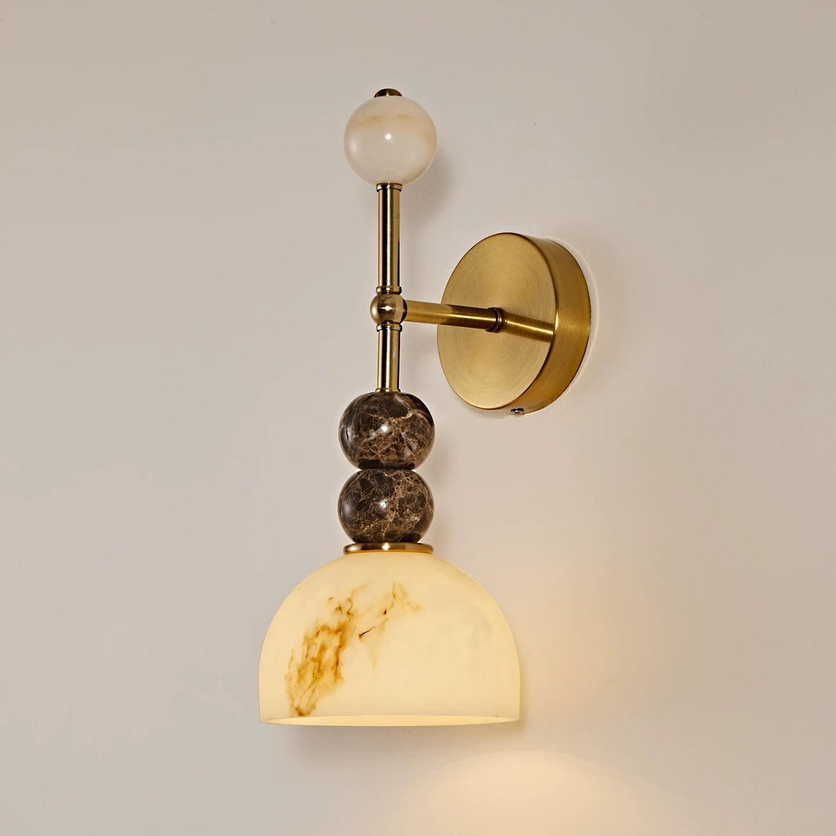 Genuine Alabaster Dome Wall Sconce Brown Marble | Bedside Downlight Console Brass 2700k Casalola Lights Luxury Lamps