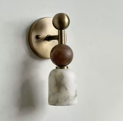 Genuine Alabaster Cup Wall Sconce Rosso Marble | Small Vanity Brass or Black Soft Glow Casalola Lights Luxury Lamps