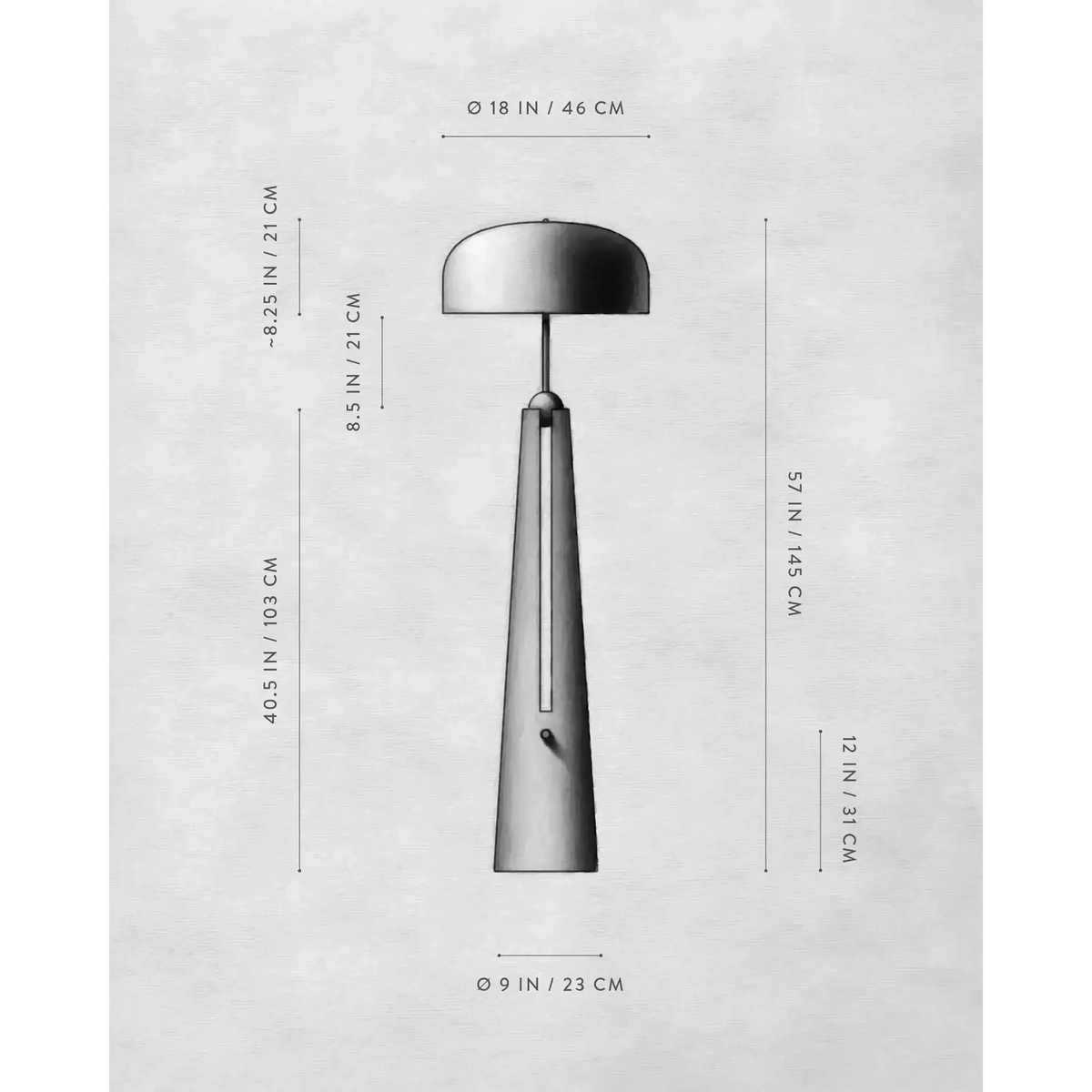 Brass & Leather Dome Floor Lamp | Downlight for Reading Chair 145cm Tall Weighted Base Dimmable Option Casalola Lights