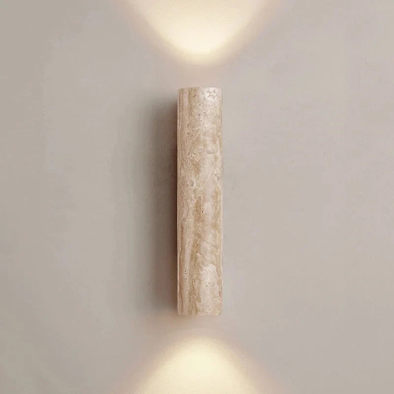 Travertine Wall Sconce 32cm | Stone Cylinder Up-down Led Light Wabi-sabi Japandi Hallway & Bedroom Casalolalights