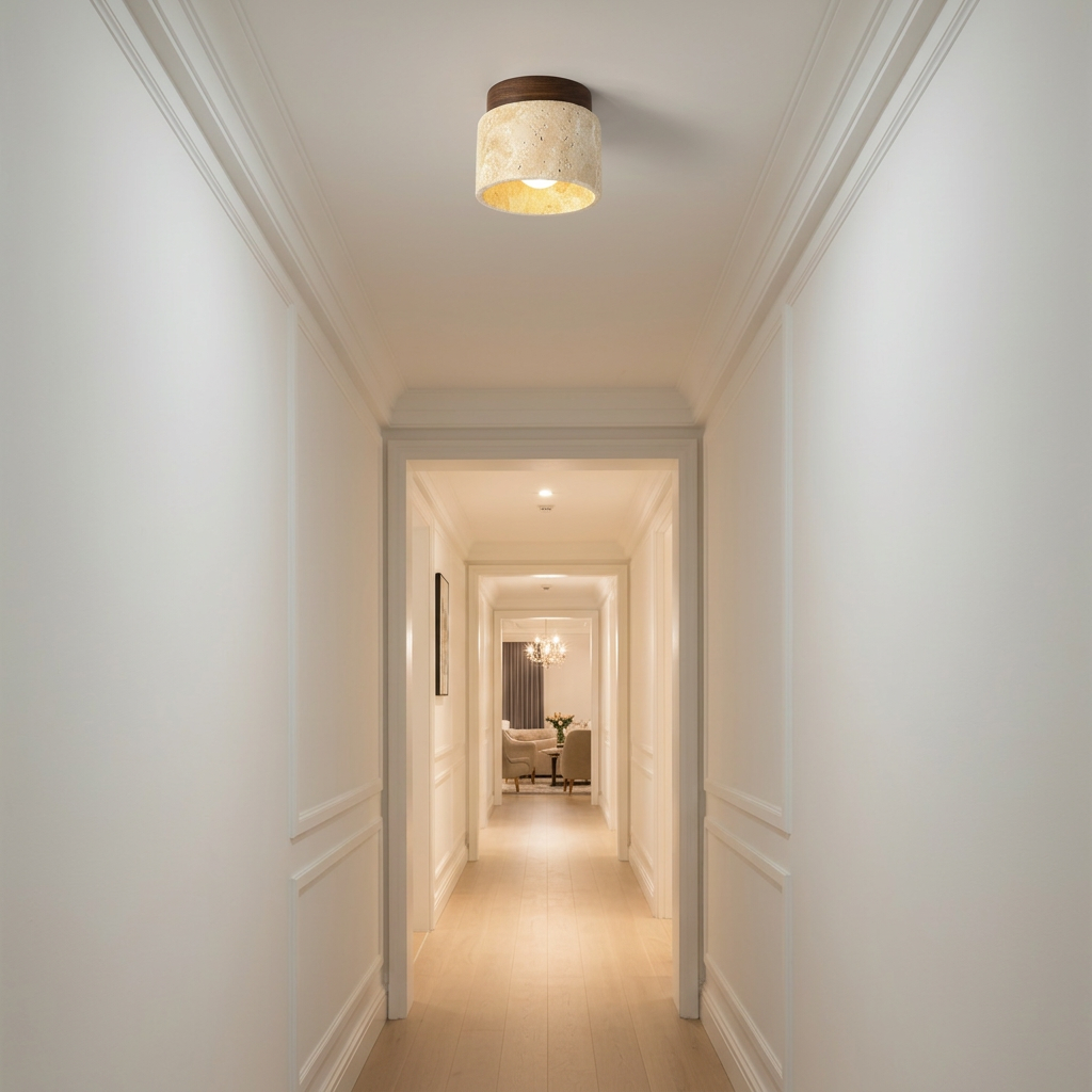 Travertine Flush Mount Ceiling Light for Hallway or Powder Room | Walnut Canopy 5 Inch Downlight E27 Casalola Lights