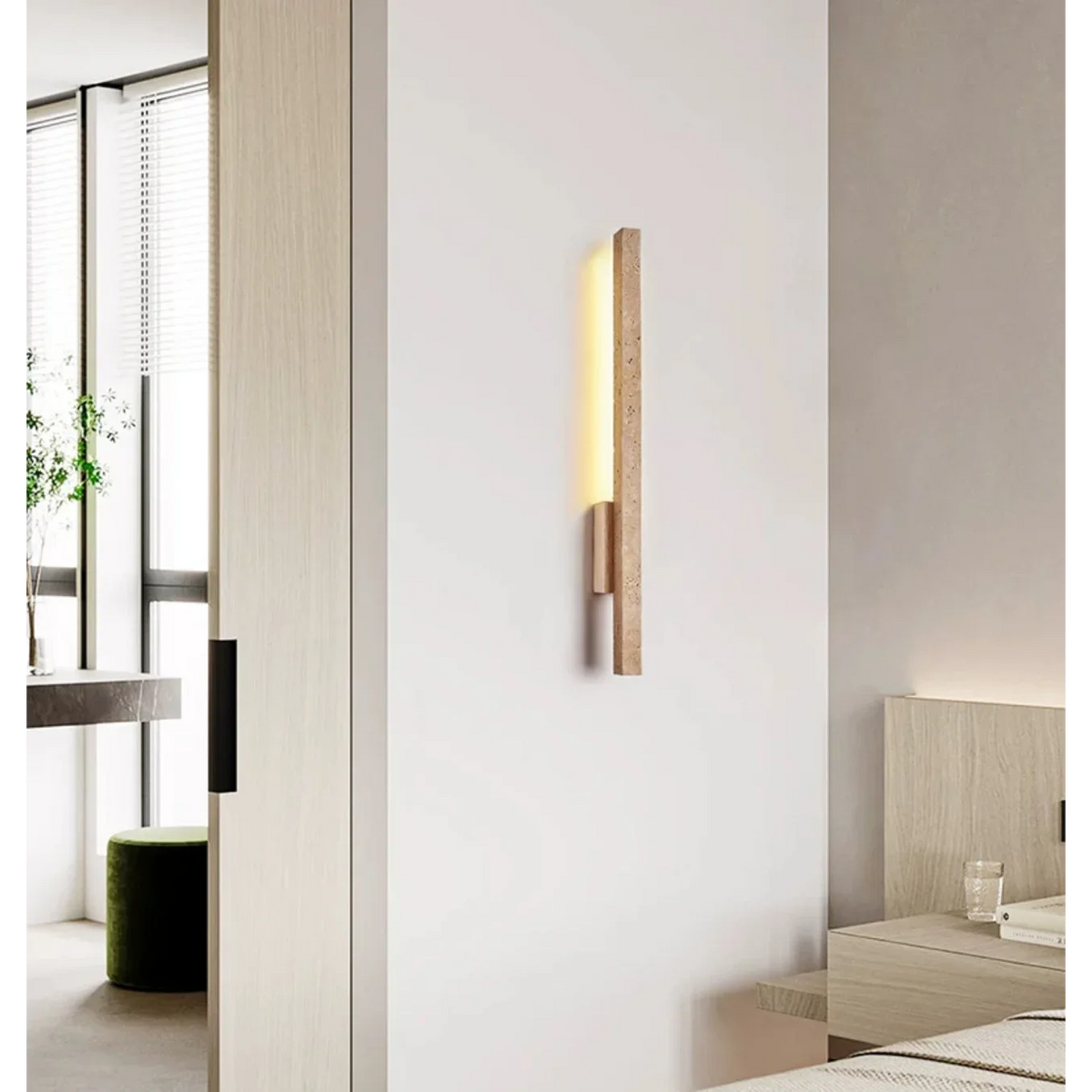 Travertine Wall Light 55cm | Stone & Wood Sconce Wabi-sabi Minimalist Living Room Corridor Casalolalights Luxury Lamps