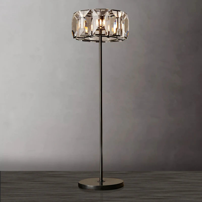 Solid Copper & Crystal Floor Lamp | Faceted Glass Prism Shade | 160cm Art Deco Standing Light | Heavy Weighted Base