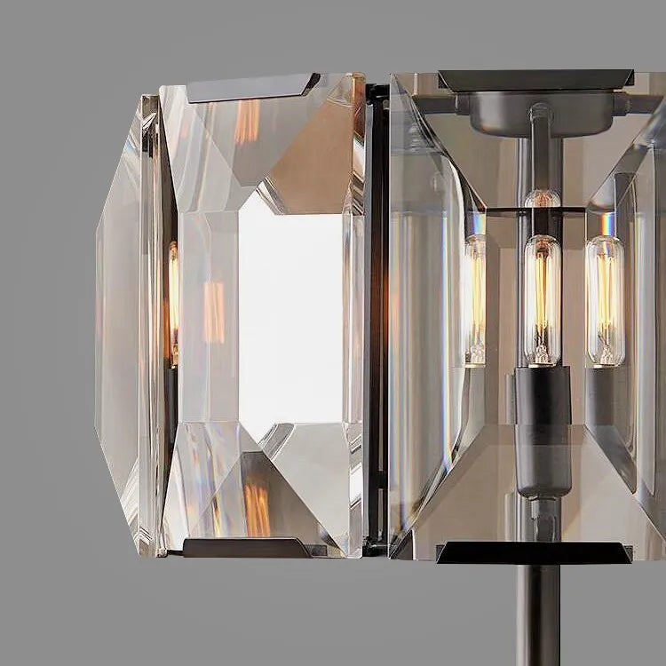 Solid Copper & Crystal Floor Lamp | Faceted Glass Prism Shade | 160cm Art Deco Standing Light | Heavy Weighted Base