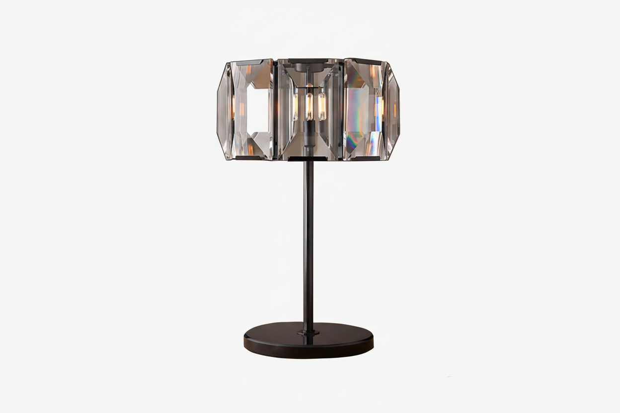 Solid Copper Table Lamp | Faceted Crystal Prism Shade | 60cm Art Deco Desk Light | Heavy Weighted Base | Casalola