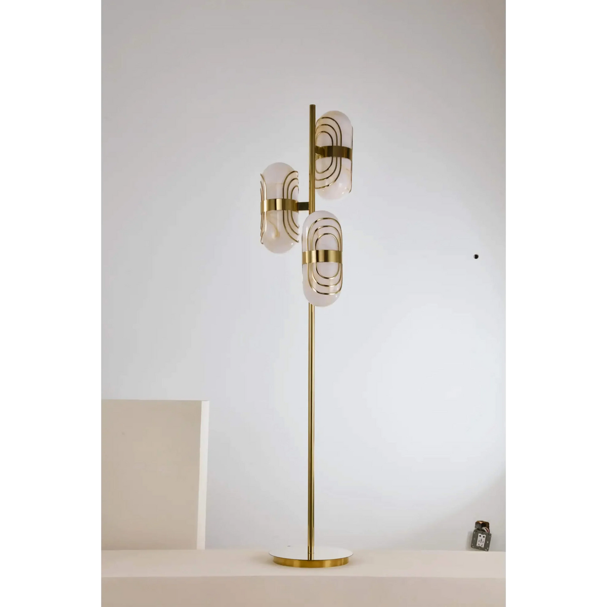 Brass 3-light Floor Lamp | Floating-shade Sculptural Art Deco Modern Living Room & Entry Casalolalights Luxury Lamps