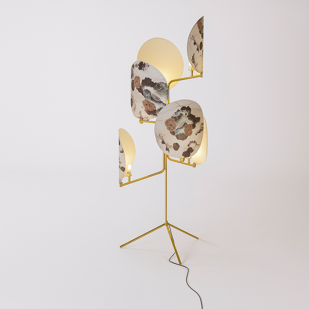 Botanical Glass 5 Screen Floor Lamp Brass Tone | 166cm Tall Patterned Glow Art Deco Warm 2700k Casalola Lights Luxury