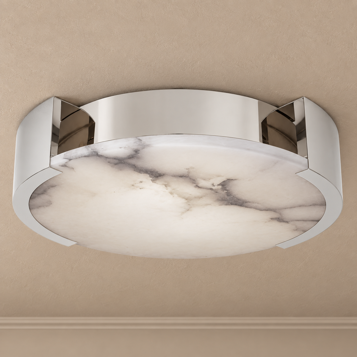 Genuine Alabaster Round Flush Mount for Low Ceiling Brass or Silver | Art Deco Dimmable Option Casalola Lights Luxury