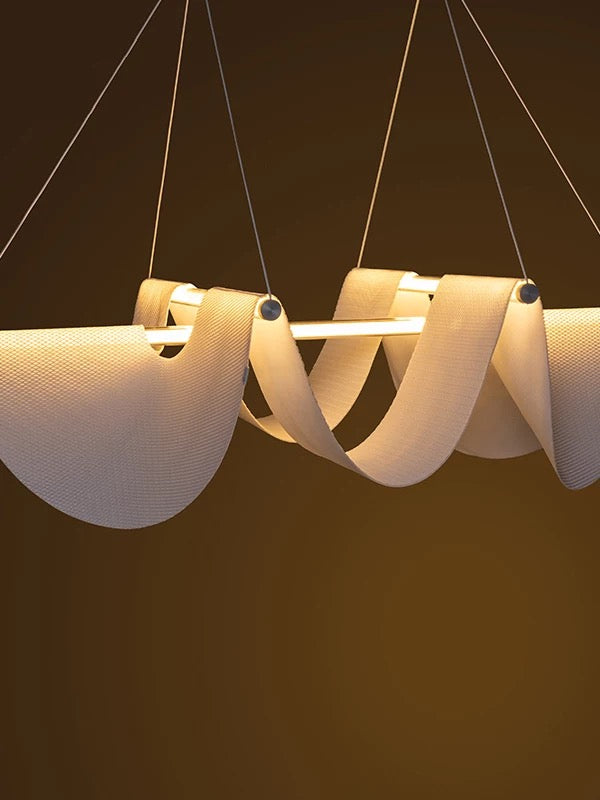 Linear Draped Silk Pendant Light | Modern Architectural Suspension | Dutch & Iron Frame | Available in 78cm 118cm