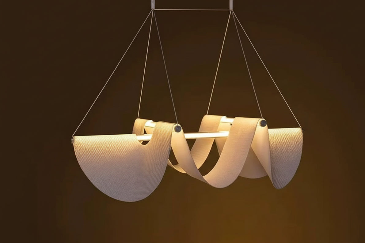 Linear Draped Silk Pendant Light | Modern Architectural Suspension | Dutch & Iron Frame | Available in 78cm 118cm