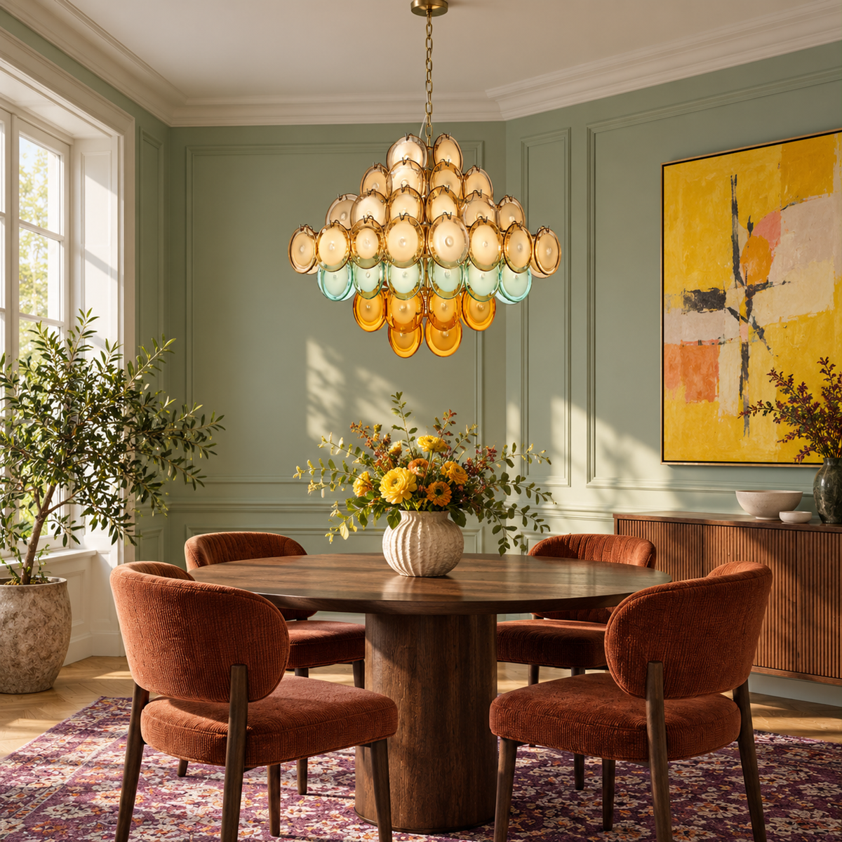 Glass Chandelier - Veneto Hand-blown Discs & Brass Frame Casalola Lights Luxury Lamps for Interior Designers