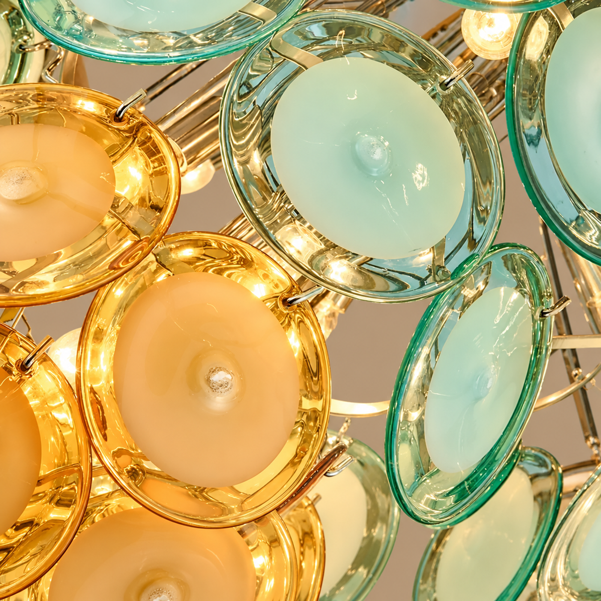 Glass Chandelier - Veneto Hand-blown Discs & Brass Frame Casalola Lights Luxury Lamps for Interior Designers