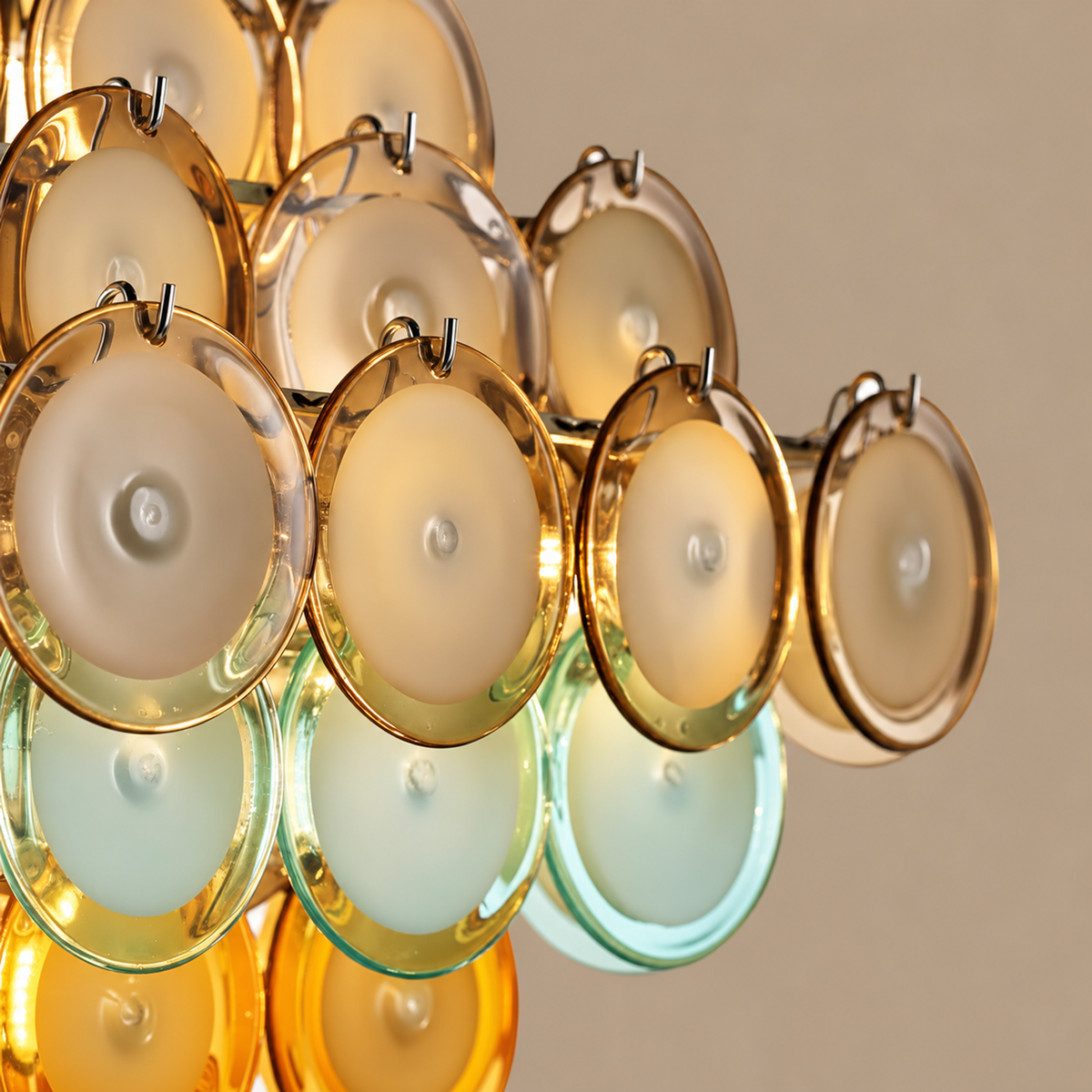 Glass Chandelier - Veneto Hand-blown Discs & Brass Frame Casalola Lights Luxury Lamps for Interior Designers