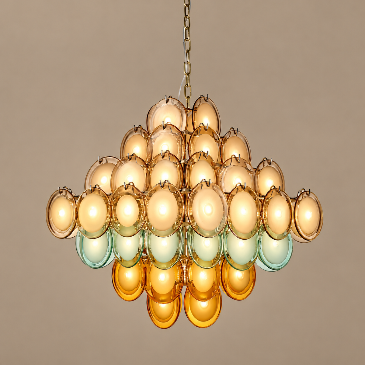 Glass Chandelier - Veneto Hand-blown Discs & Brass Frame Casalola Lights Luxury Lamps for Interior Designers