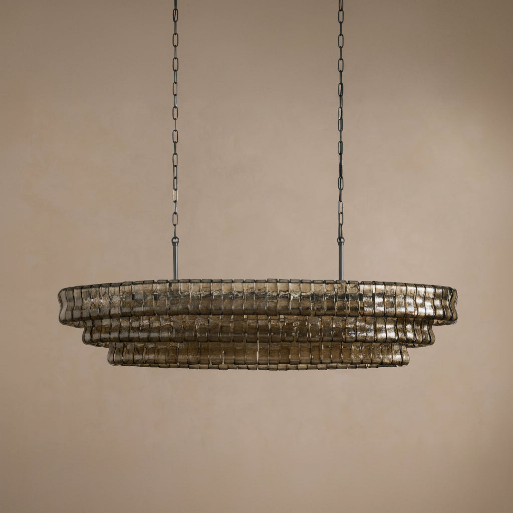 Green Curved Glass Panel Chandelier with Brass Frame Large Art Deco Dining Room Statement Ceiling Light Casalolalights