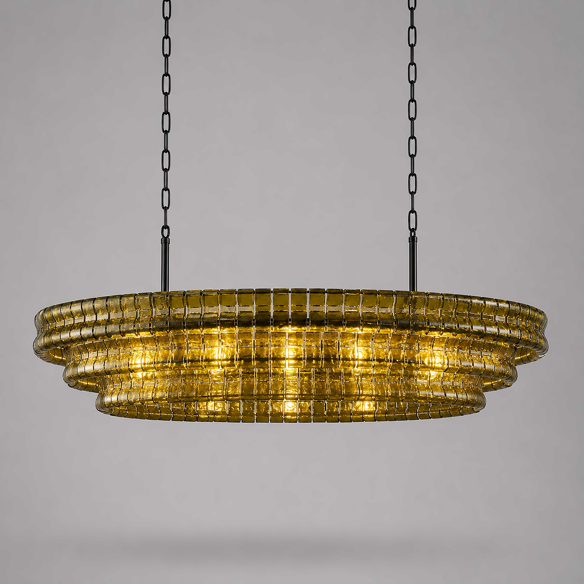 Green Curved Glass Chandelier for Dining Table | 54in / 137cm & 64.5in / 164cm Wide Art Deco Brass Casalolalights