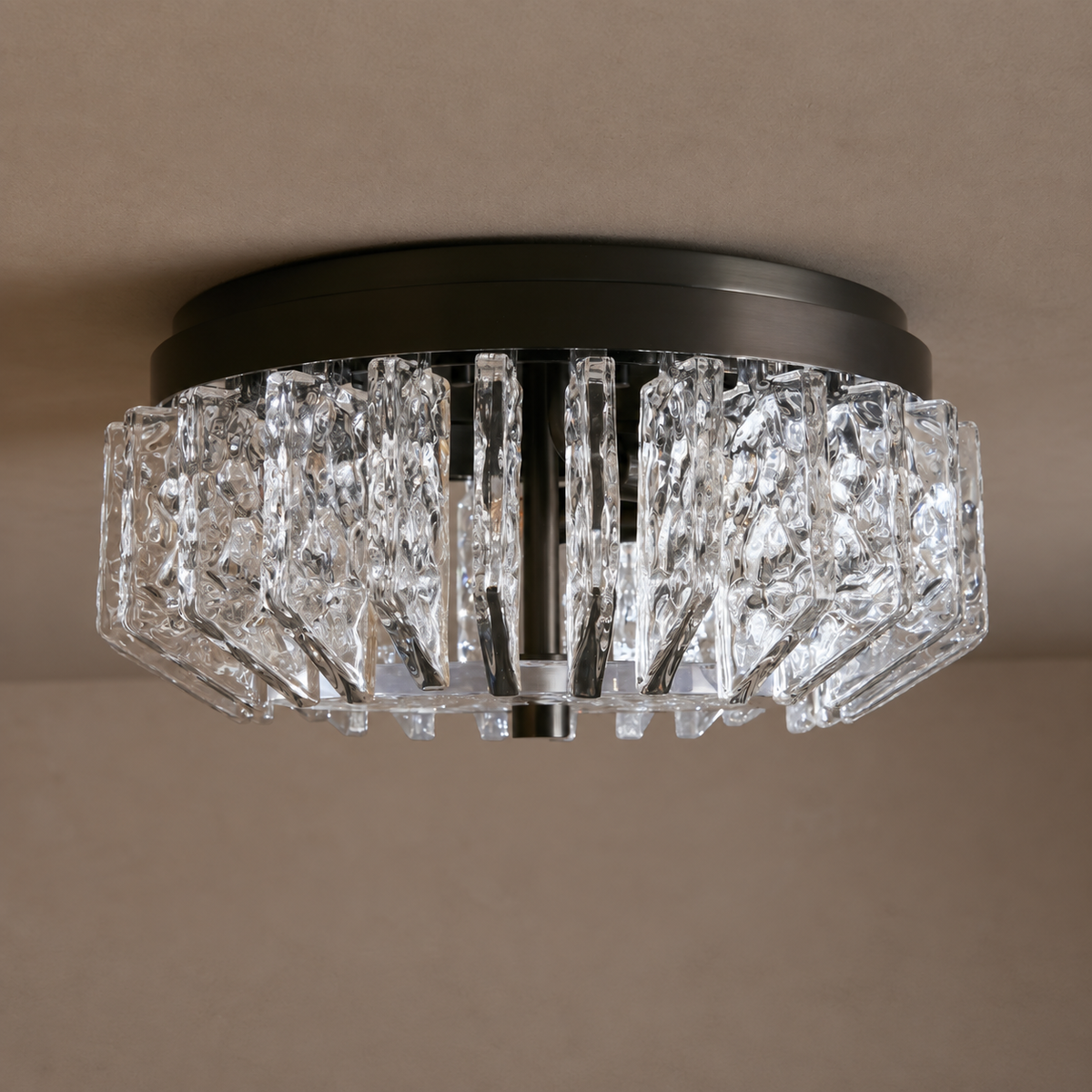 Black Fluted Glass Flush Mount Stainless Steel | Art Deco Close to Ceiling Light for a Hallway Casalola Lights Luxury