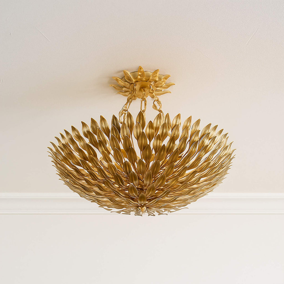 Brass Nest Flush Chandelier | Hand-forged Gilded Leaf Ceiling Light Vintage Entry & Boutique Casalolalights Luxury
