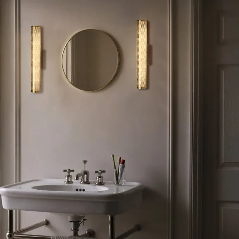 Brass Cylinder Wall Sconce – Modern Perforated Metal Design Ambient Lighting Fixture for Hallways & Bedrooms