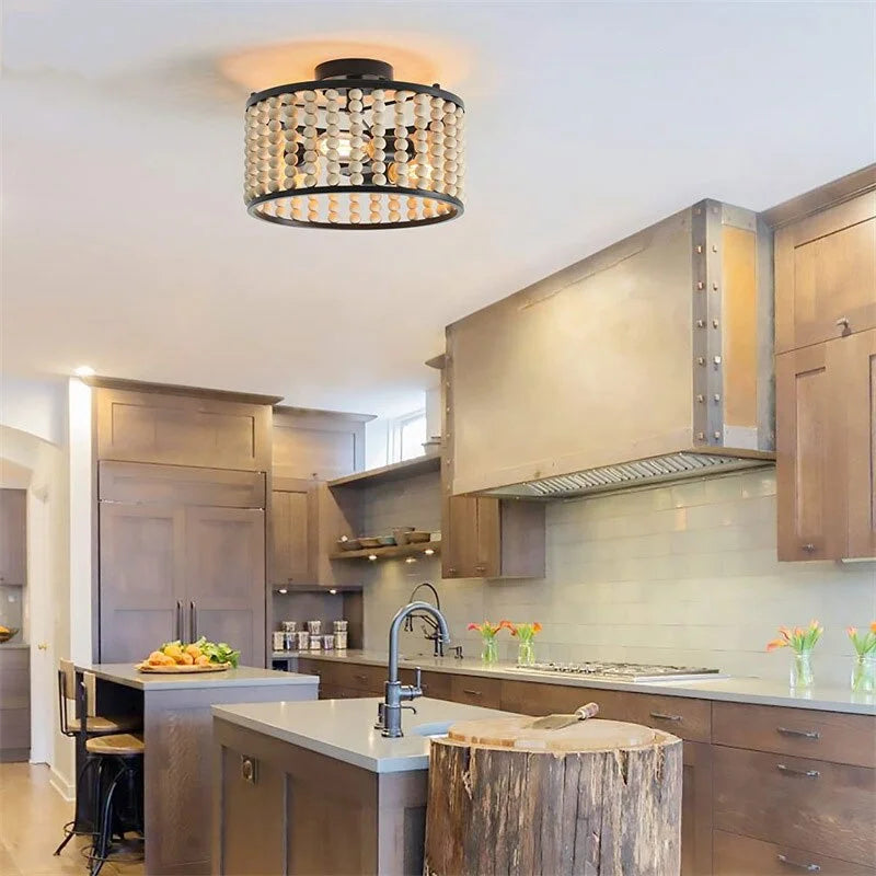 Vintage Ceiling Lamp | Wooden Bead Chandelier | Cottagecore for Bedroom Living Room Hallway