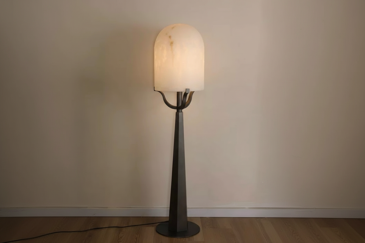 THE VOLTERRA FLOOR STANDING LAMP | HAND-CARVED ALABASTER & FORGED IRON | CLGHT40