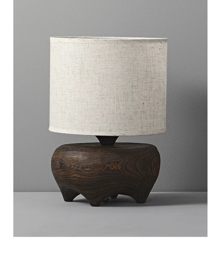 Wabi-sabi Hand-carved Solid Wood Table Lamp - Japandi Lighting for Console Bedside Living Room