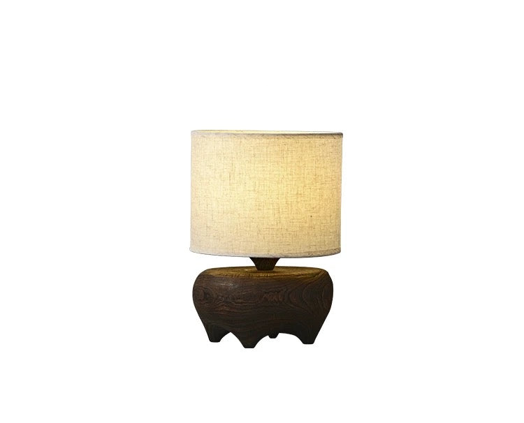 Wabi-sabi Hand-carved Solid Wood Table Lamp - Japandi Lighting for Console Bedside Living Room