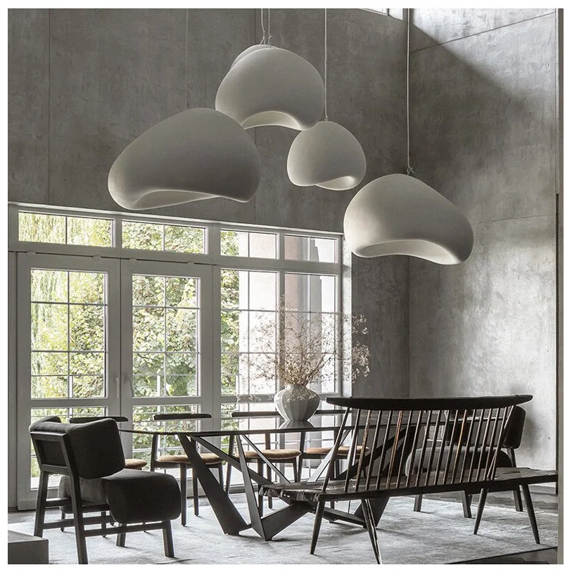 Wabi Sabi Resin Pendant White or Gray | Five Sizes Up to Oversized for a Foyer Stairwell Table Casalola Lights Luxury