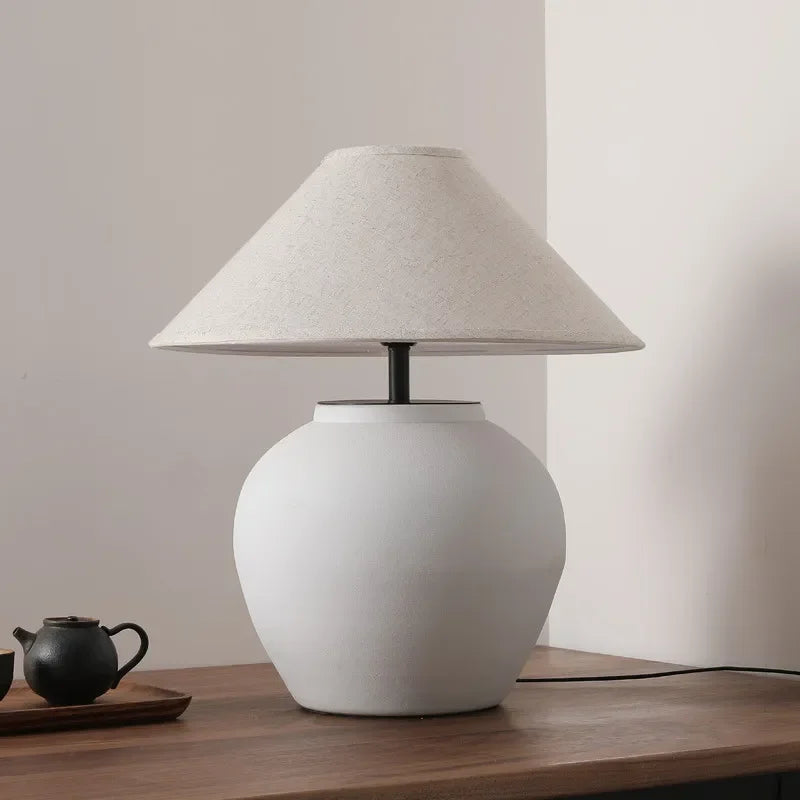Wabi Sabi Table Lamps Hislin Series | Black and White Available | Ceramic Lamp Minimalist Tones