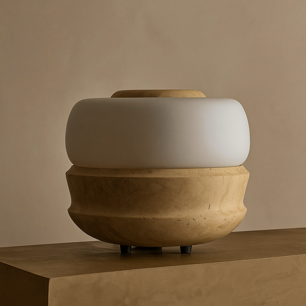 Wabi-sabi Travertine Lamp Marble Table | Japandi Lamps for Console Bedside Living Room