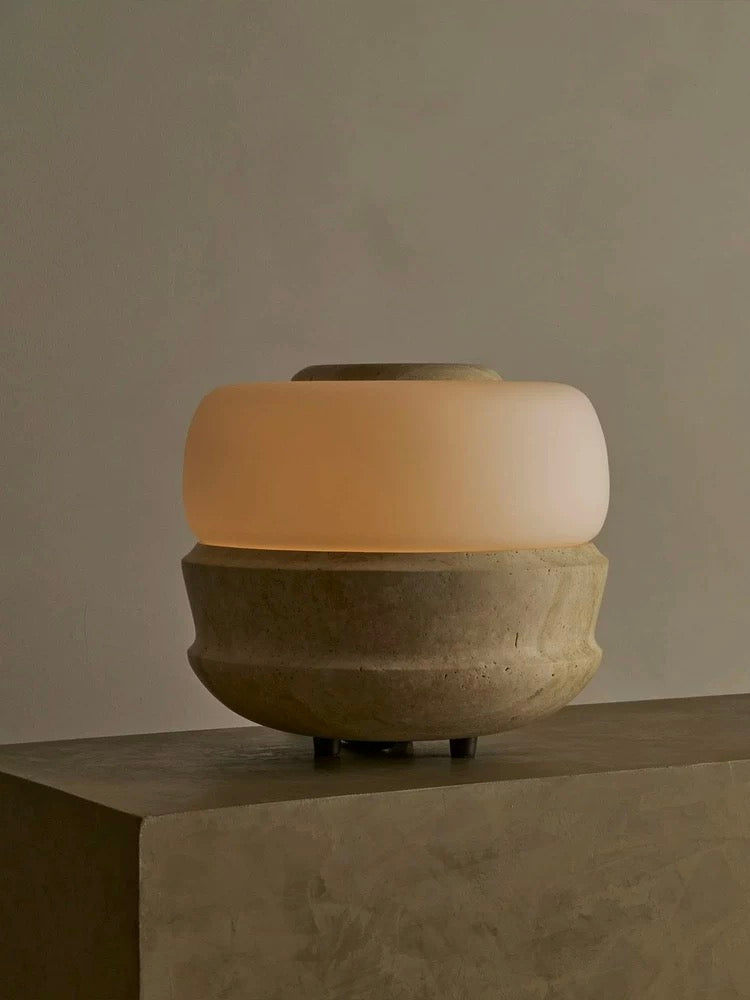 Wabi-sabi Travertine Lamp Marble Table | Japandi Lamps for Console Bedside Living Room