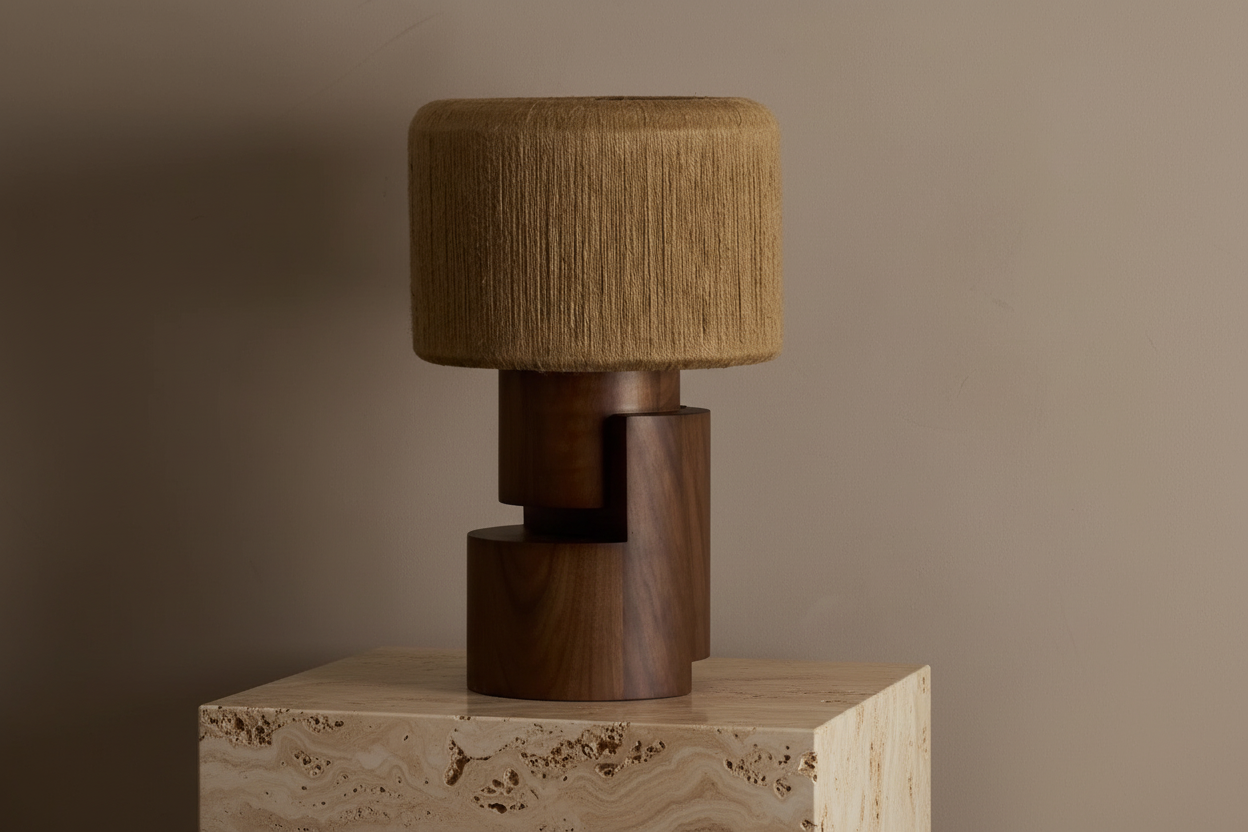 Wabi-sabi Walnut & Natural Fiber Table Lamp | Clwa356rt