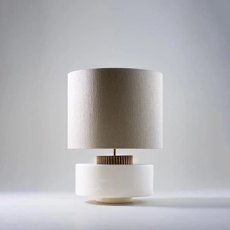 White Ceramic Table Lamp | Sculptural Designer Lighting with Brass
