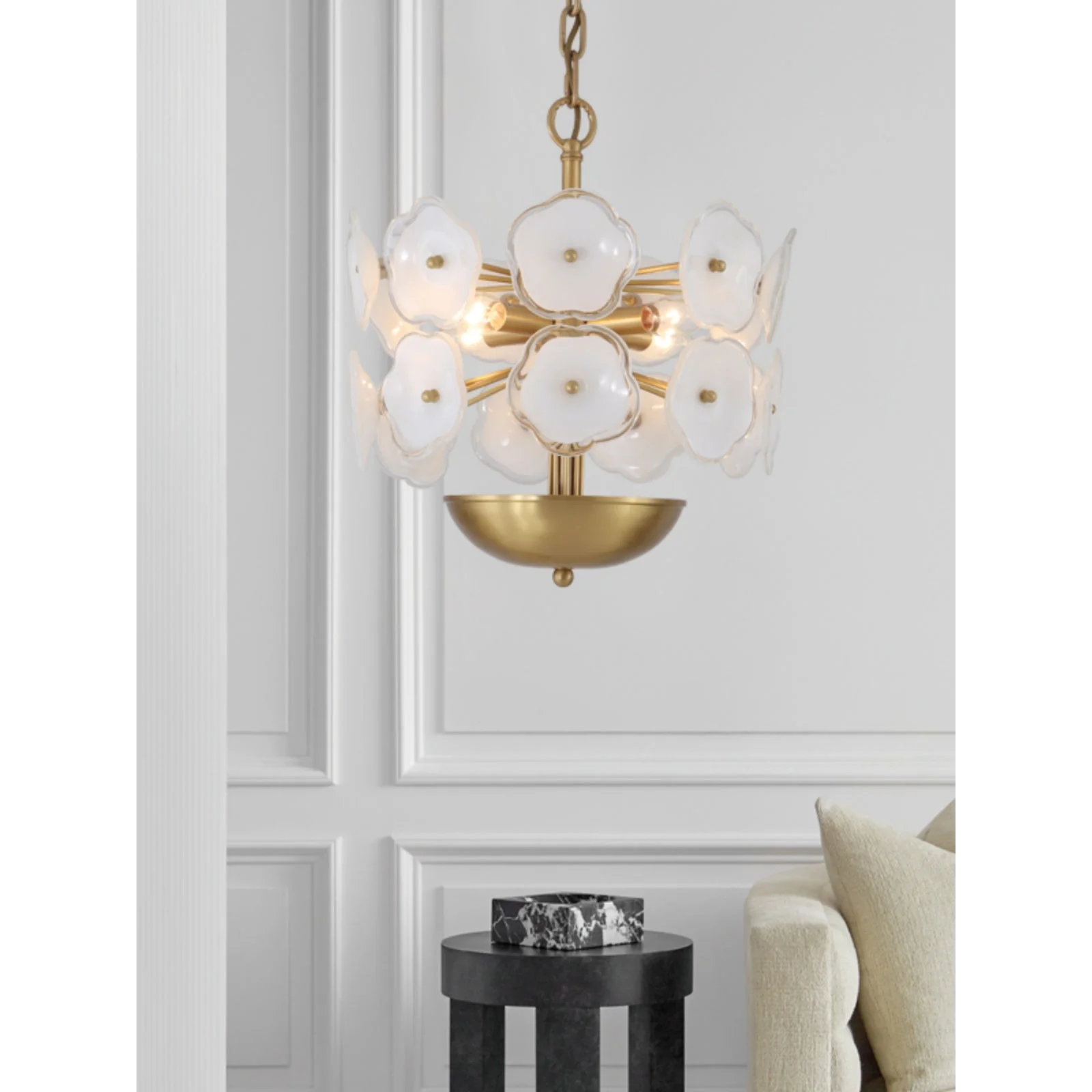 White Glass Floral Chandelier for Living Room Kitchen - Exclusive Designs