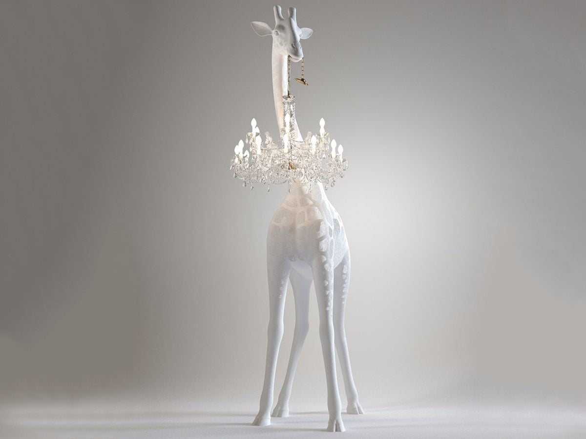 Tall Lamp For Living Room Stairs | Sculpture With Crystal Chandelier | Black Giraffe Floor - Unique Lamps