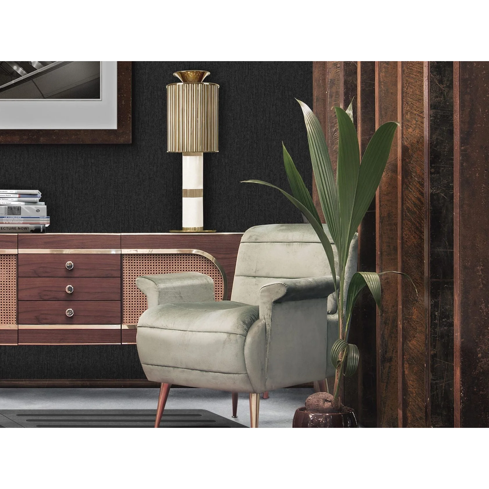 Black Marble & Brass Table Lamp | Art Deco Statement Lighting