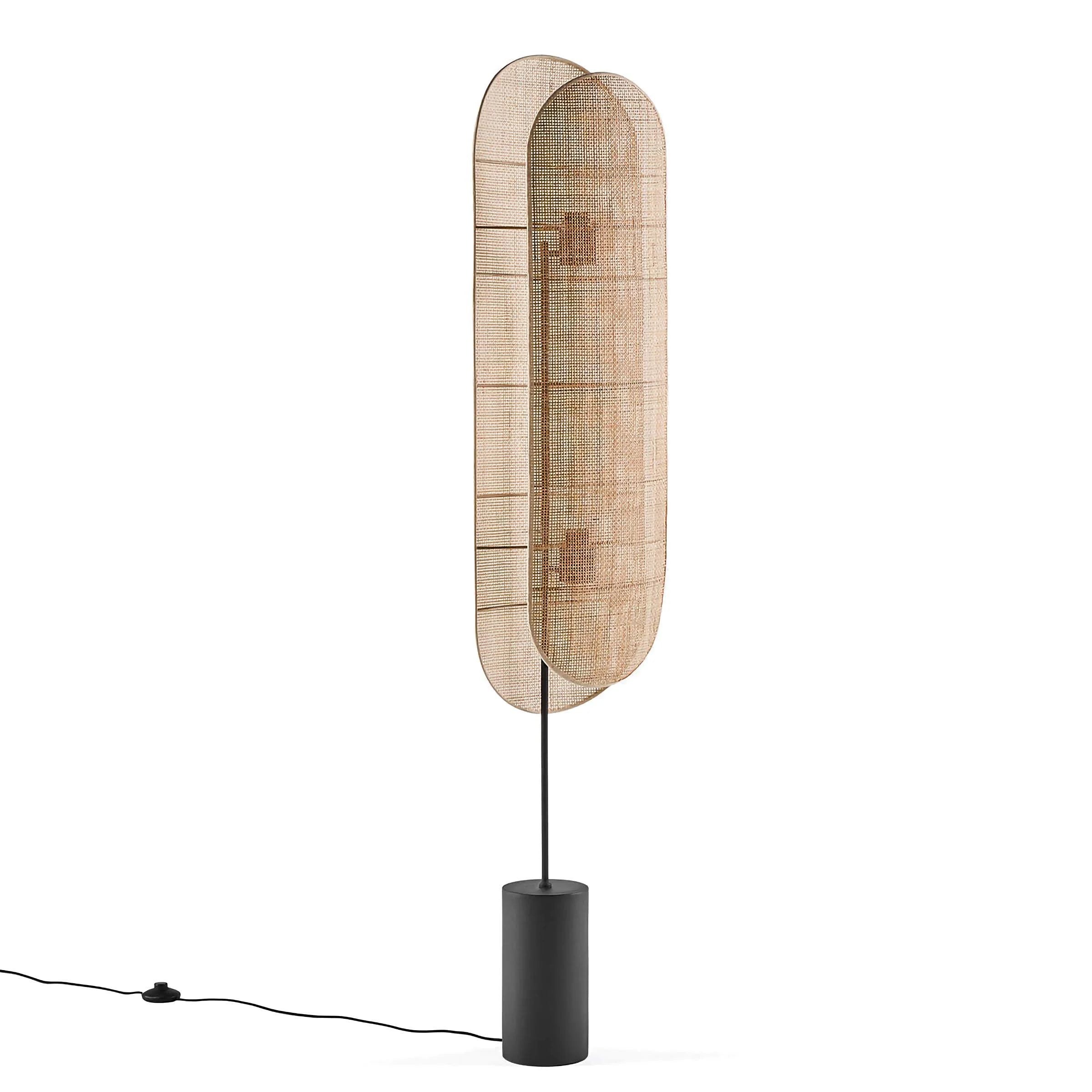 Wabi Sabi Floor Lamp in Woven Rattan for Living Room – Sculptural Lighting with Warm Ambient Glow