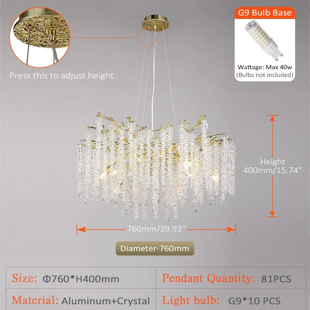 Crystal Chandelier 46-180cm | Round Cascading K9 Statement Light Dining Room & Living Casalolalights Luxury Lamps