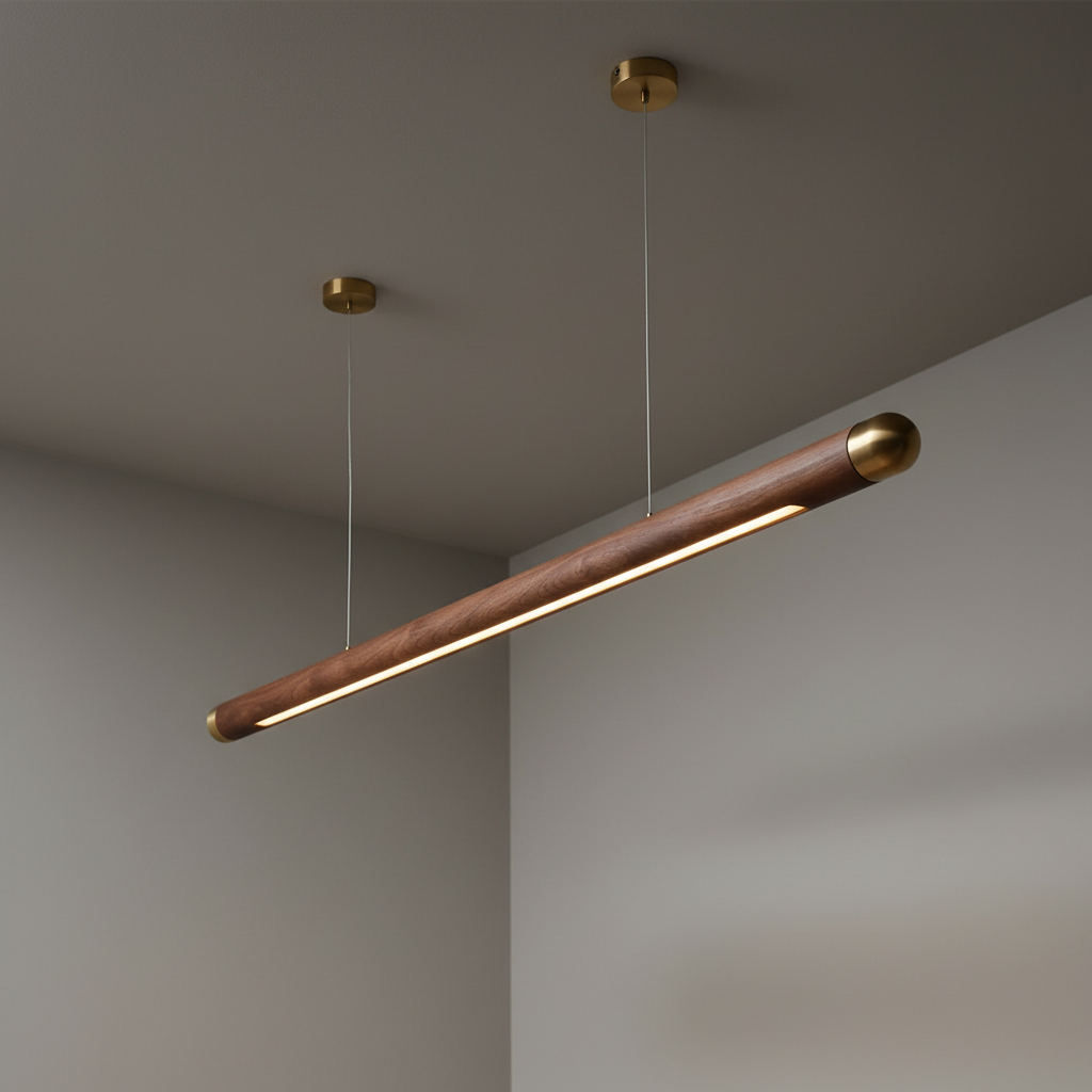 Iluminação Suspensa Linear de Cozinha em Madeira | Clghlin54