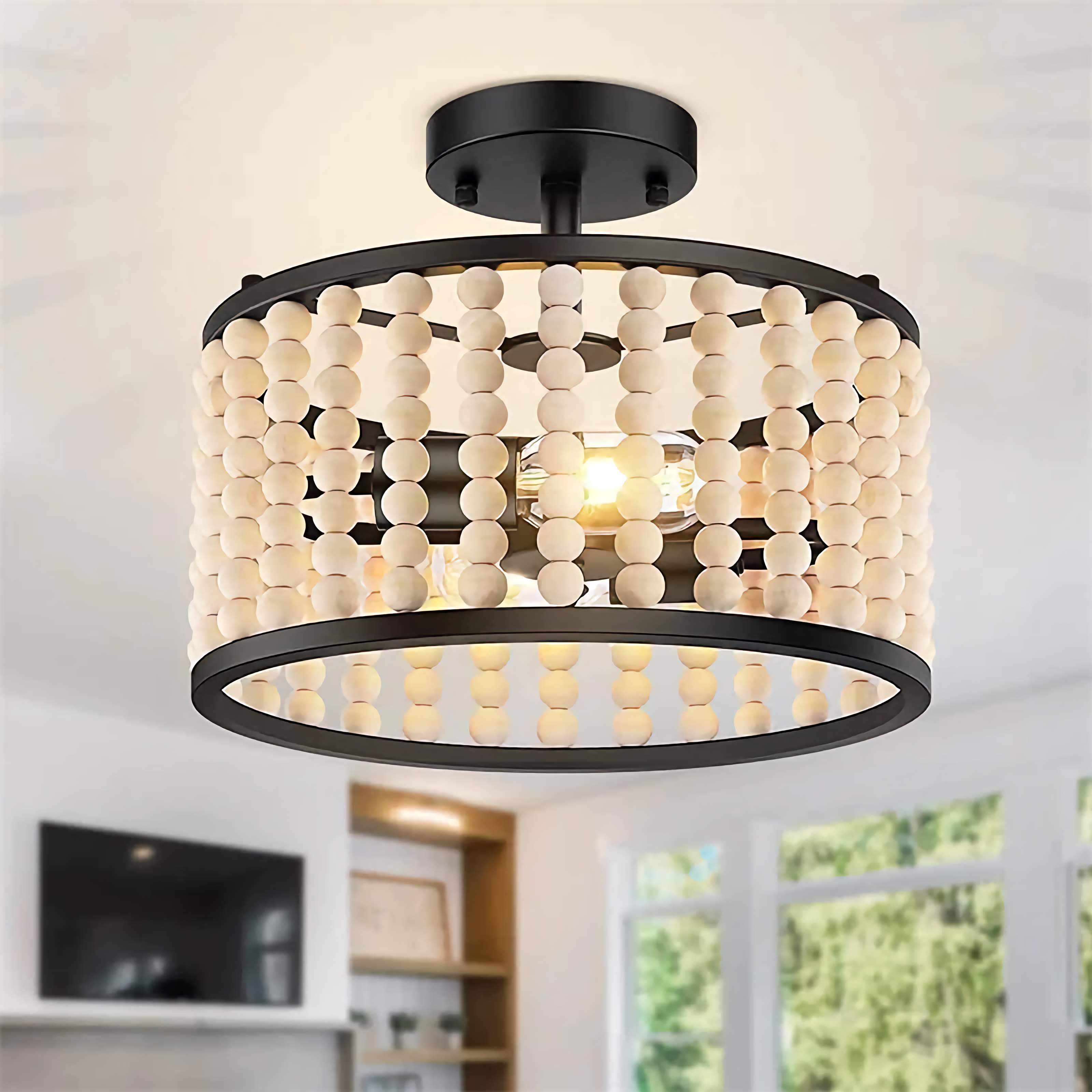 Wooden Bead Ceiling Lamp 32cm | Handcrafted Natural Pendant Cottagecore Rustic Bedroom & Hallway Casalolalights Luxury