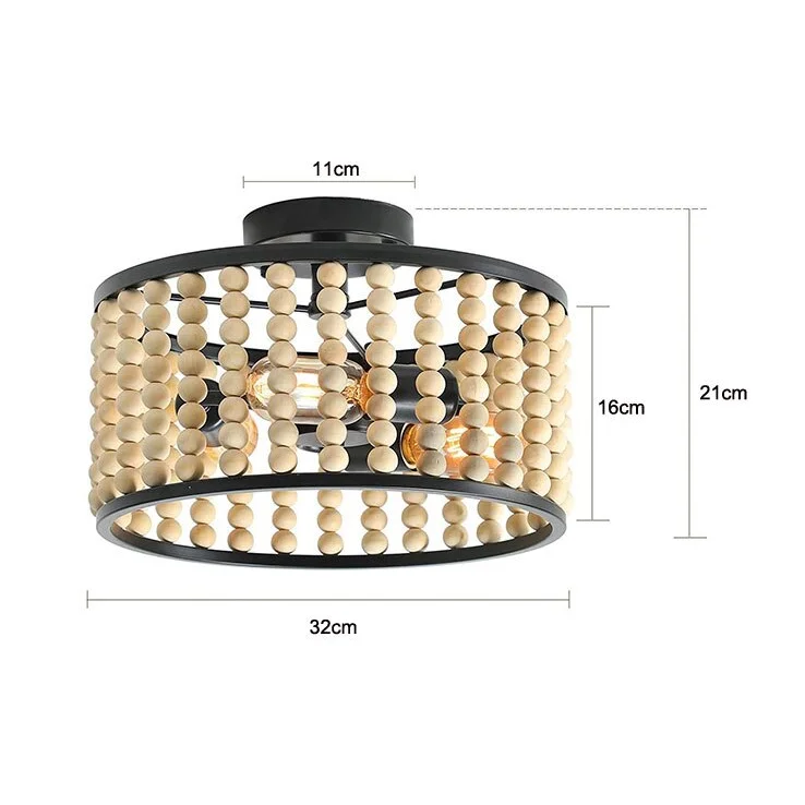 Wooden Bead Ceiling Lamp 32cm | Handcrafted Natural Pendant Cottagecore Rustic Bedroom & Hallway Casalolalights Luxury