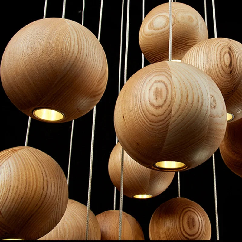 Wood Sphere Pendant Light | Turned Log & Ball Cluster Japandi Kitchen Island Dining Stairwell Casalolalights Luxury