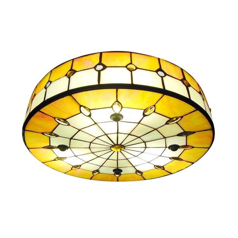 Yellow Tiffany-style Ceiling Lamps Flush Mounts Art Nouveau Decor - Tiffany Lamps