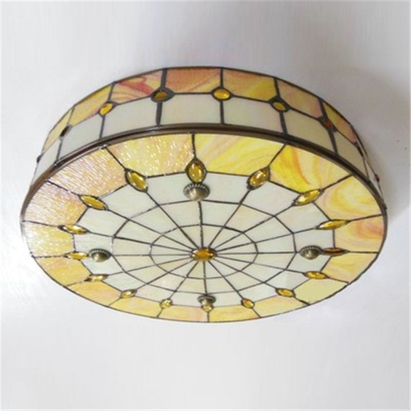 Yellow Tiffany-style Ceiling Lamps Flush Mounts Art Nouveau Decor - Tiffany Lamps